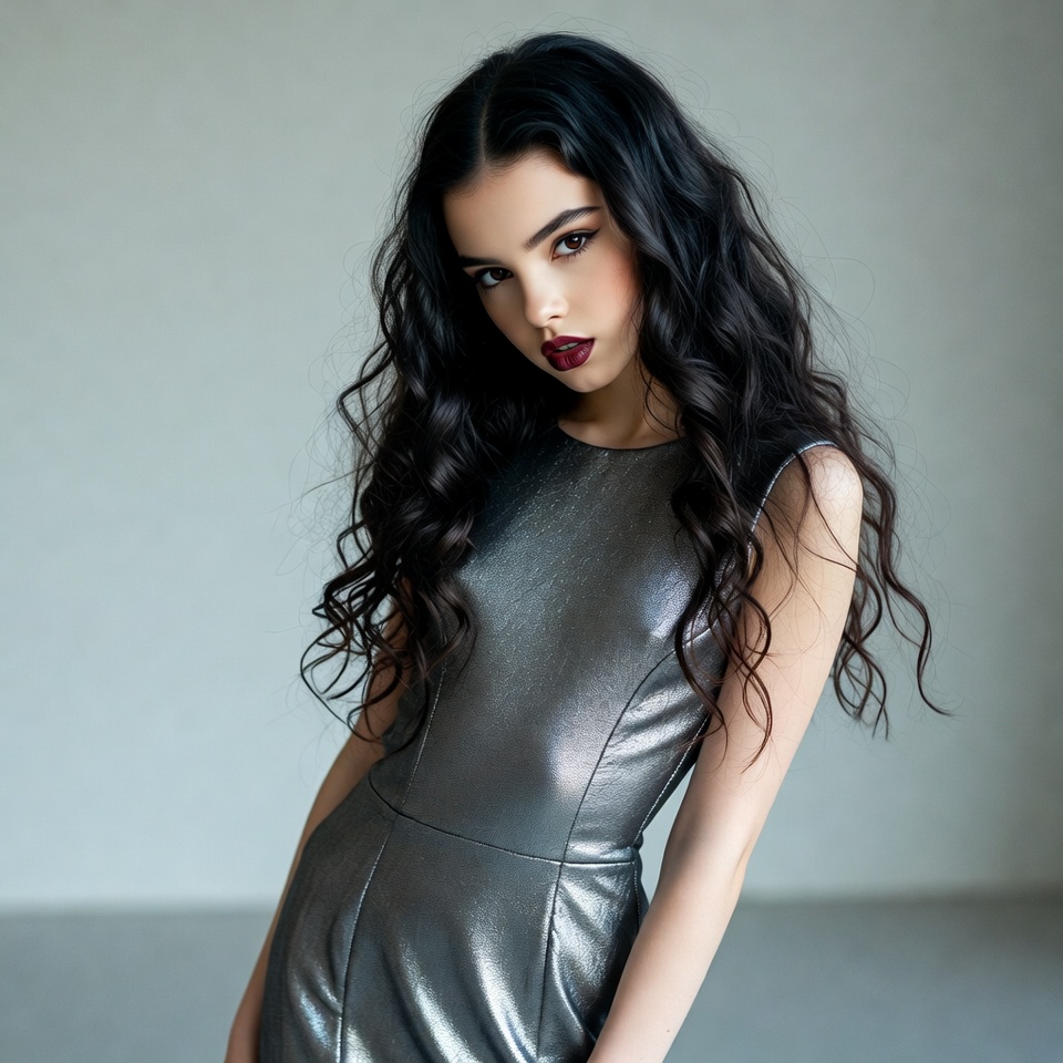 Woman in silver dress posing Woman in silver dress posing