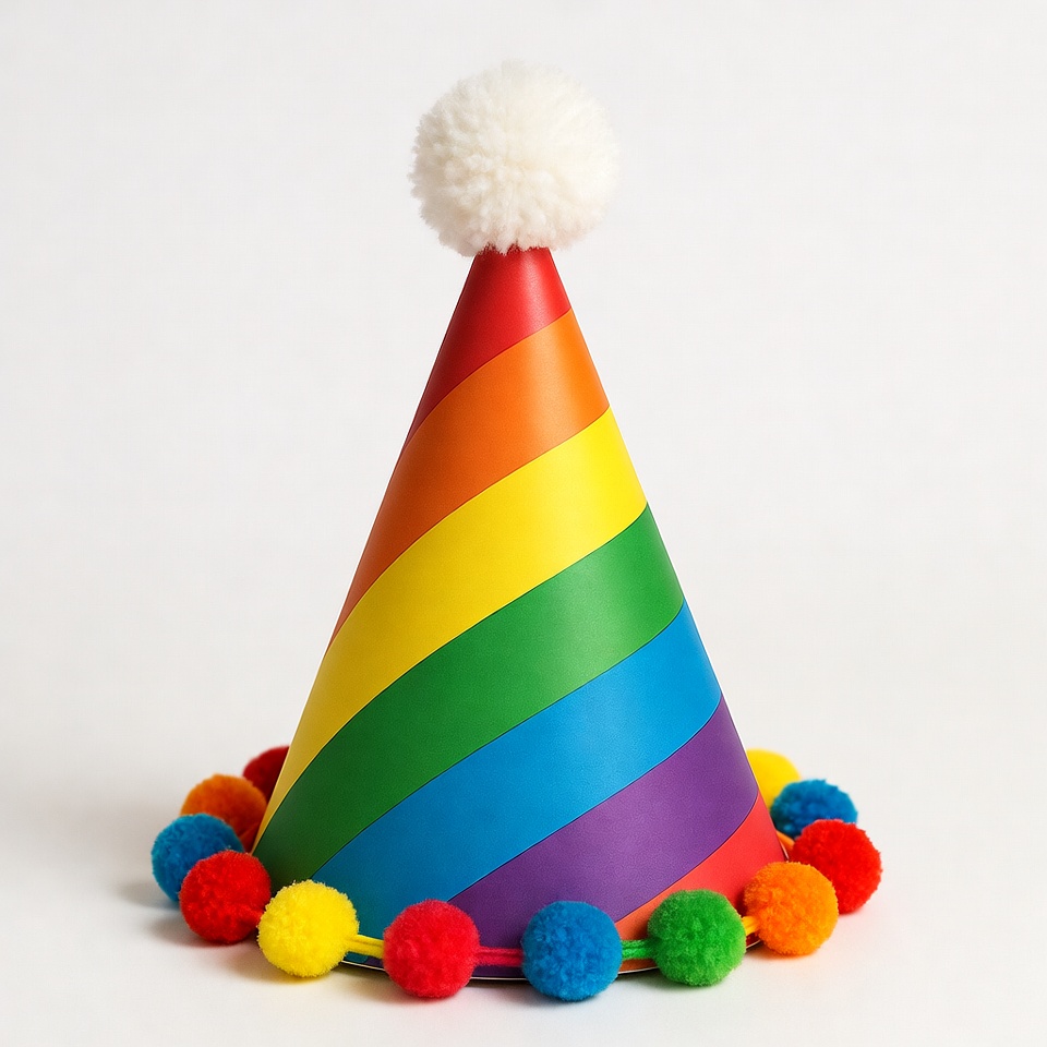 Rainbow Party Hat with Pom Poms Rainbow Party Hat with Pom Poms