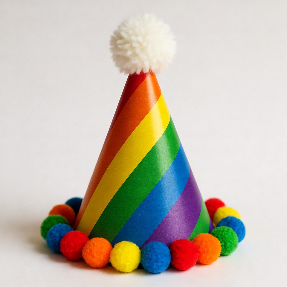 Rainbow Party Hat with Pom Poms Rainbow Party Hat with Pom Poms