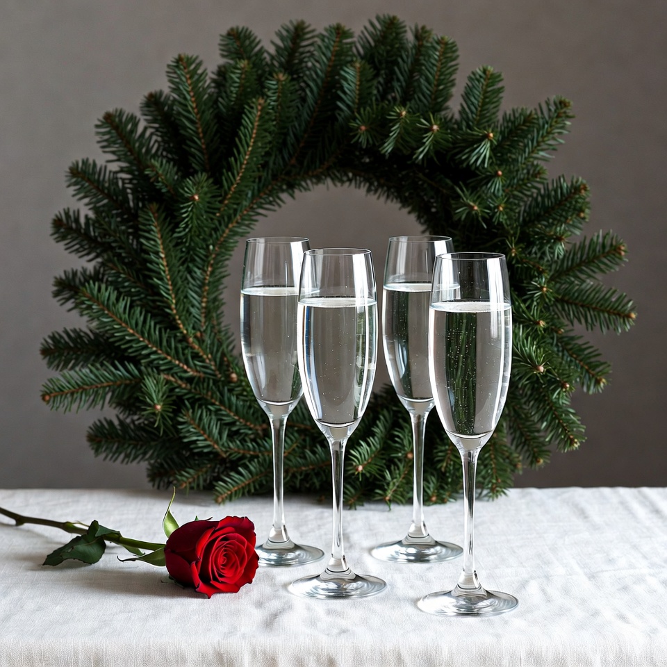 Champagne Glasses with Christmas Wreath Champagne Glasses with Christmas Wreath