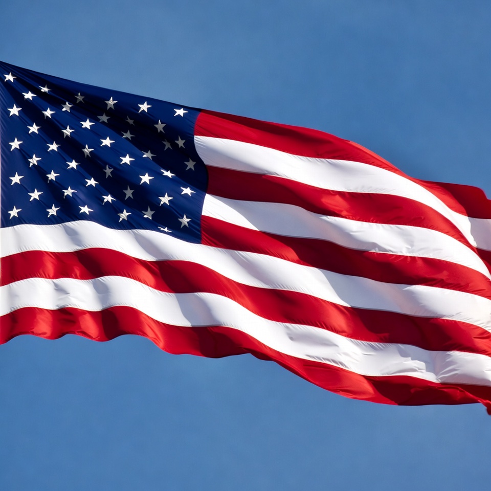 American Flag Waving in Blue Sky American Flag Waving in Blue Sky