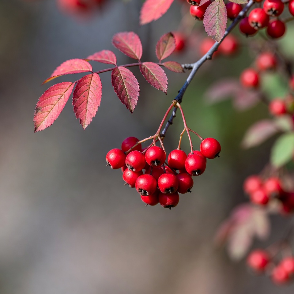 Red Rowan Berries on Autumn Branch Red Rowan Berries on Autumn Branch