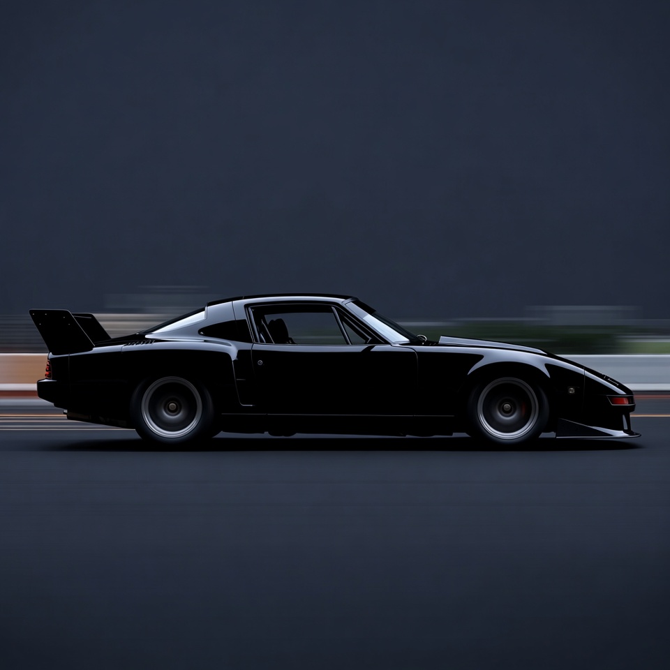 Black race car speeding on track Black race car speeding on track