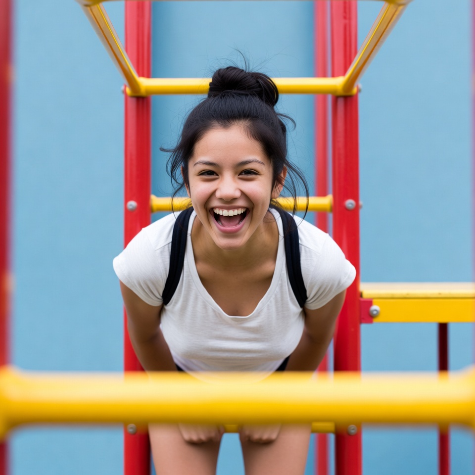 Smiling Latina girl on playground monkey bars Smiling Latina girl on playground monkey bars