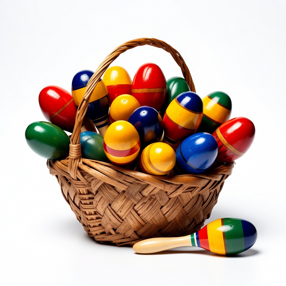 Colorful Maracas in Wicker Basket Colorful Maracas in Wicker Basket