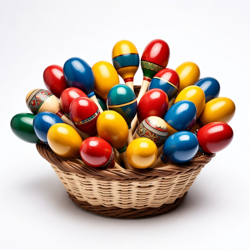 Colorful Maracas in Wicker Basket Colorful Maracas in Wicker Basket