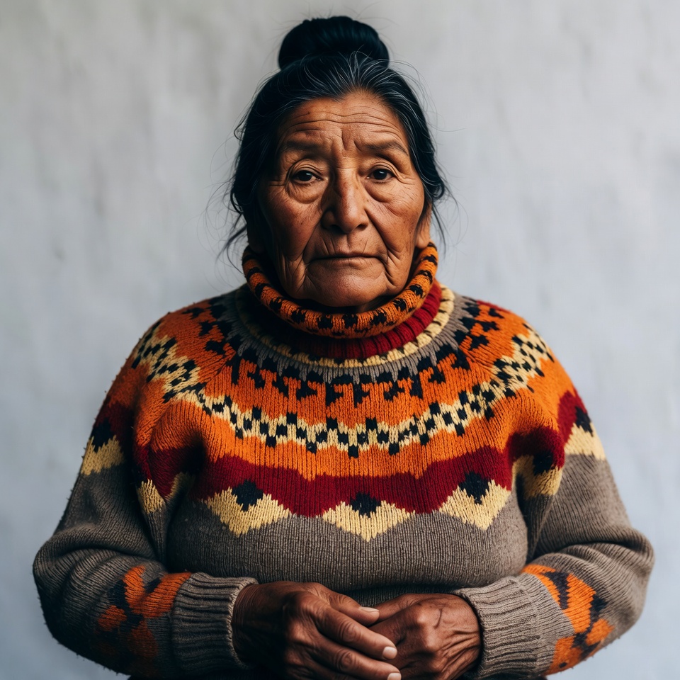 Indigenous woman in colorful knitted sweater Indigenous woman in colorful knitted sweater