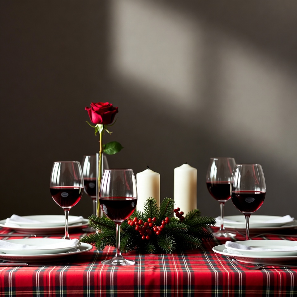 Romantic Christmas Table with Red Wine Romantic Christmas Table with Red Wine