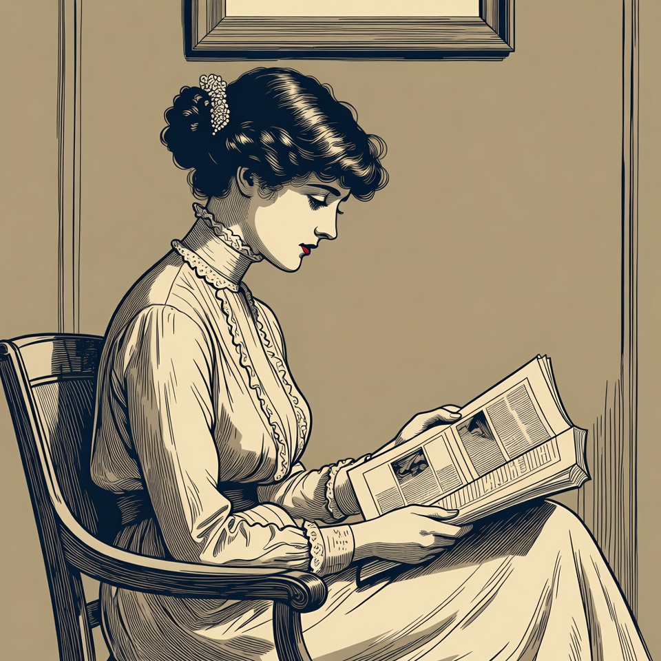 Victorian woman reading newspaper Victorian woman reading newspaper
