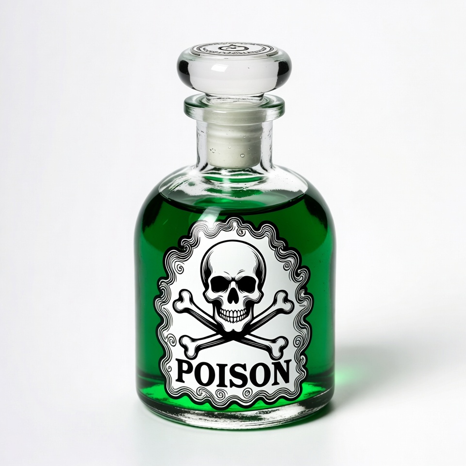 Green Poison Bottle with Skull Label Green Poison Bottle with Skull Label