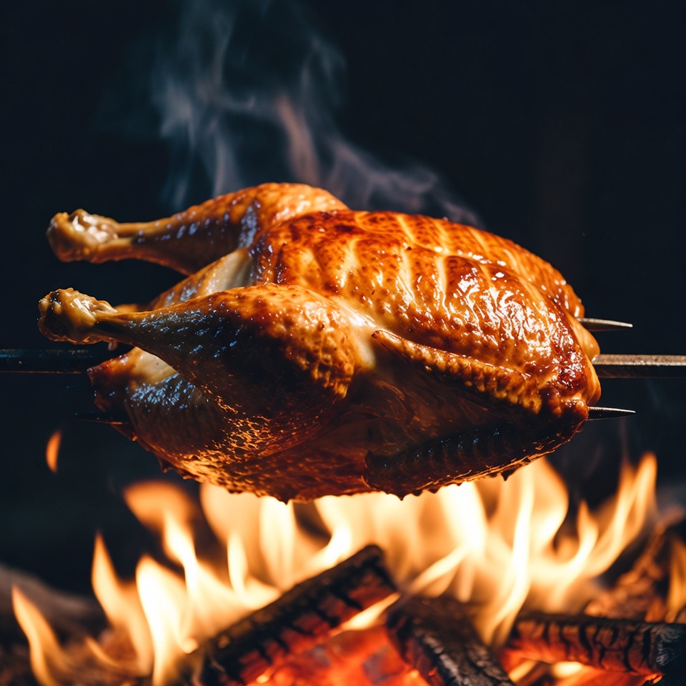 Roasted Chicken on Spit over Fire Roasted Chicken on Spit over Fire