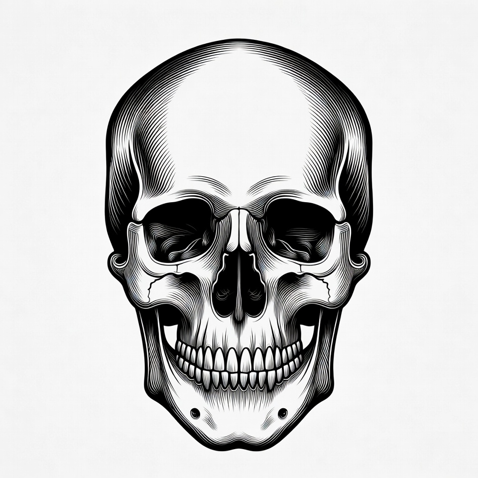 Black Ink Human Skull Illustration Black Ink Human Skull Illustration