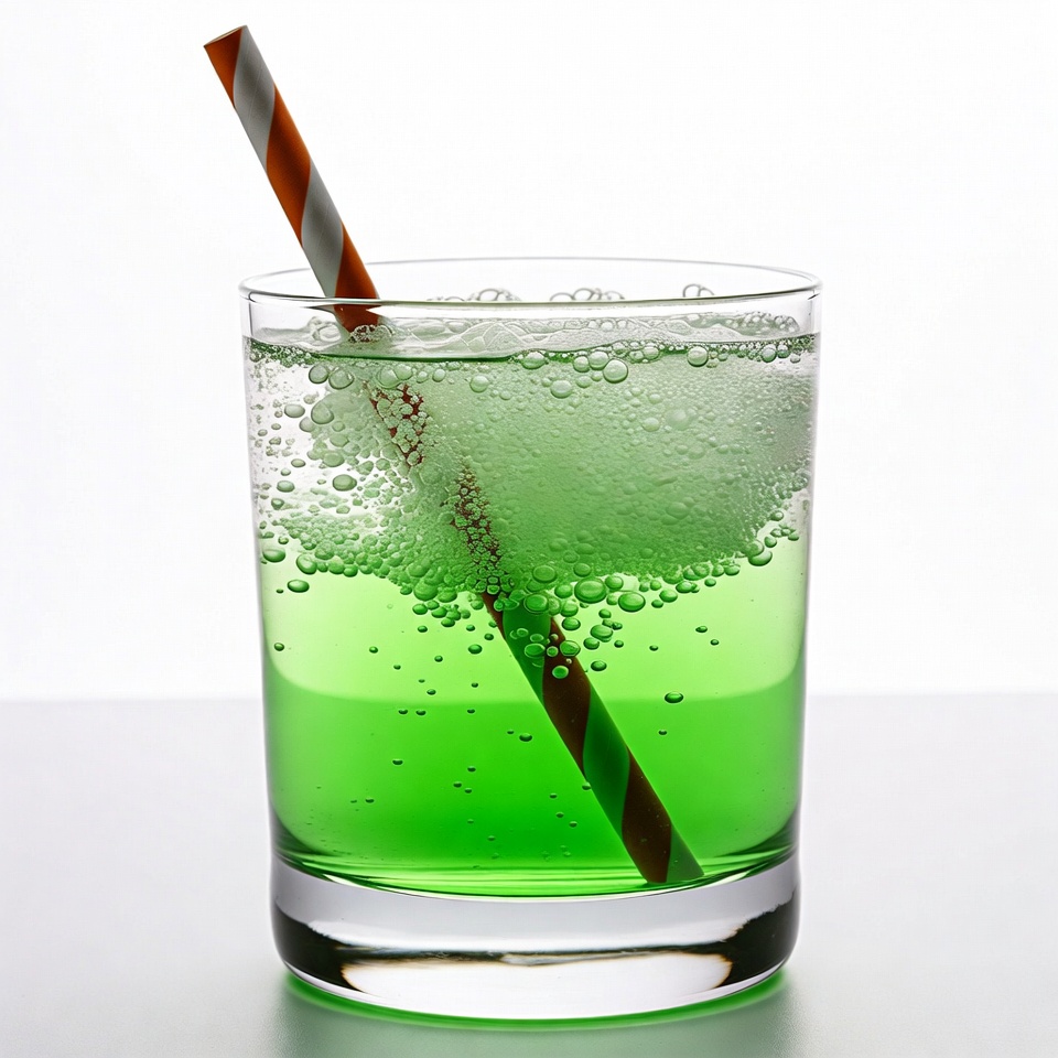 Green fizzy drink with striped straw Green fizzy drink with striped straw