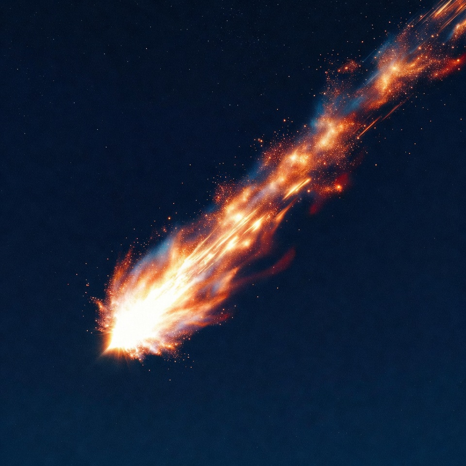 Fiery Meteor Streaking Across Night Sky Fiery Meteor Streaking Across Night Sky