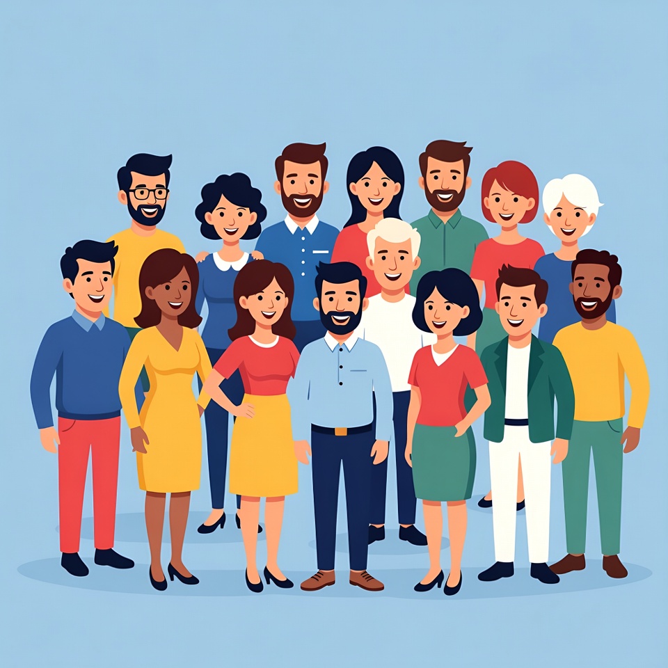 Diverse team standing together illustration Diverse team standing together illustration