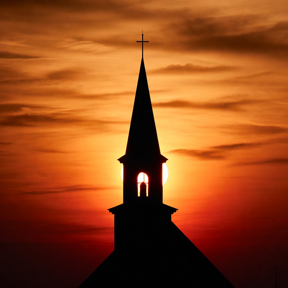 Church Steeple Silhouette at Sunset Church Steeple Silhouette at Sunset