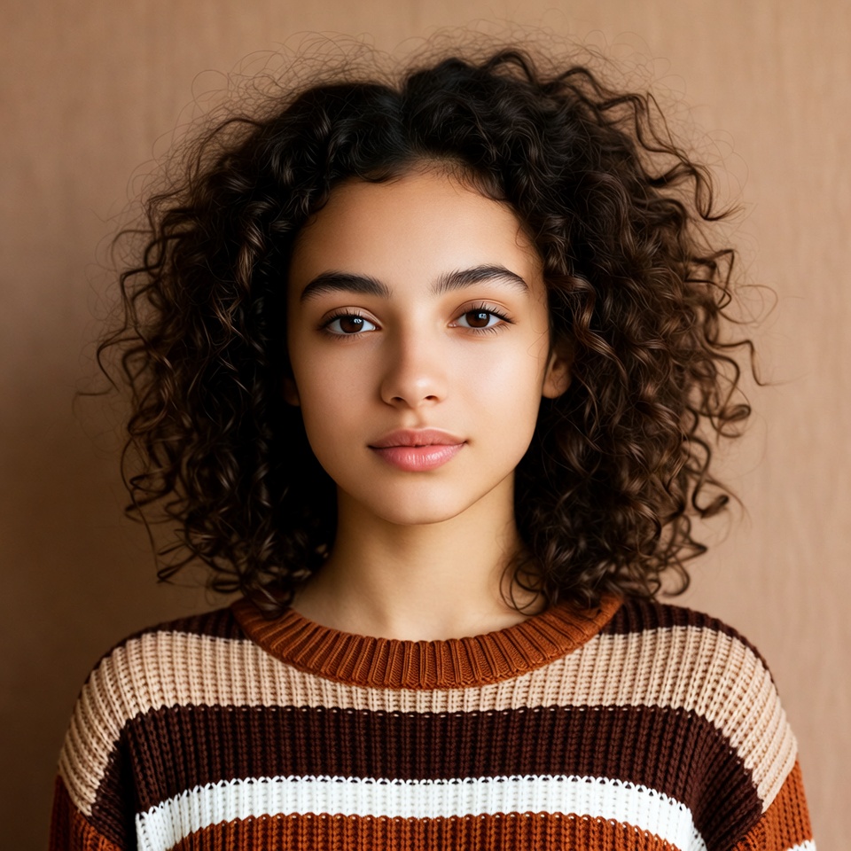 Young woman with curly hair Young woman with curly hair