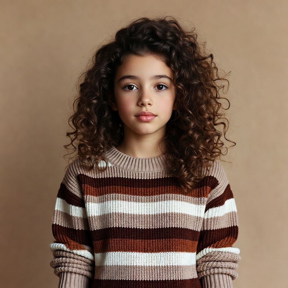 Girl with curly hair in striped sweater Girl with curly hair in striped sweater