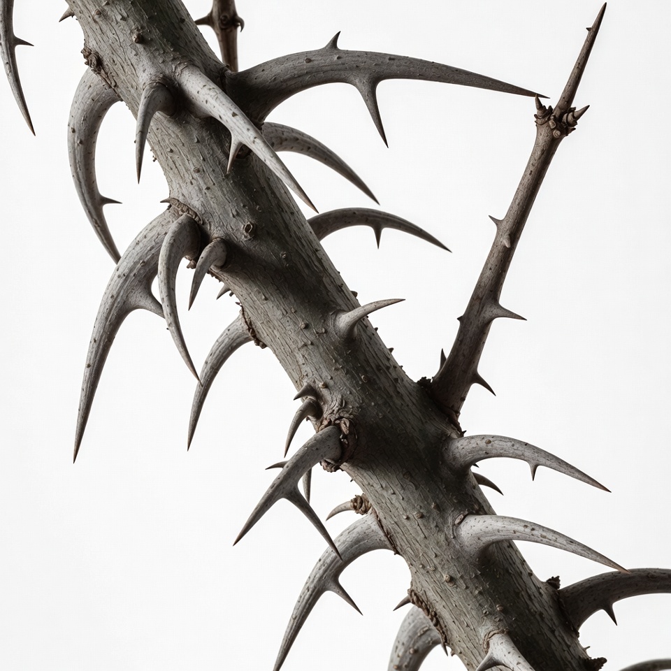 Thorny Plant Stem on White Background Thorny Plant Stem on White Background