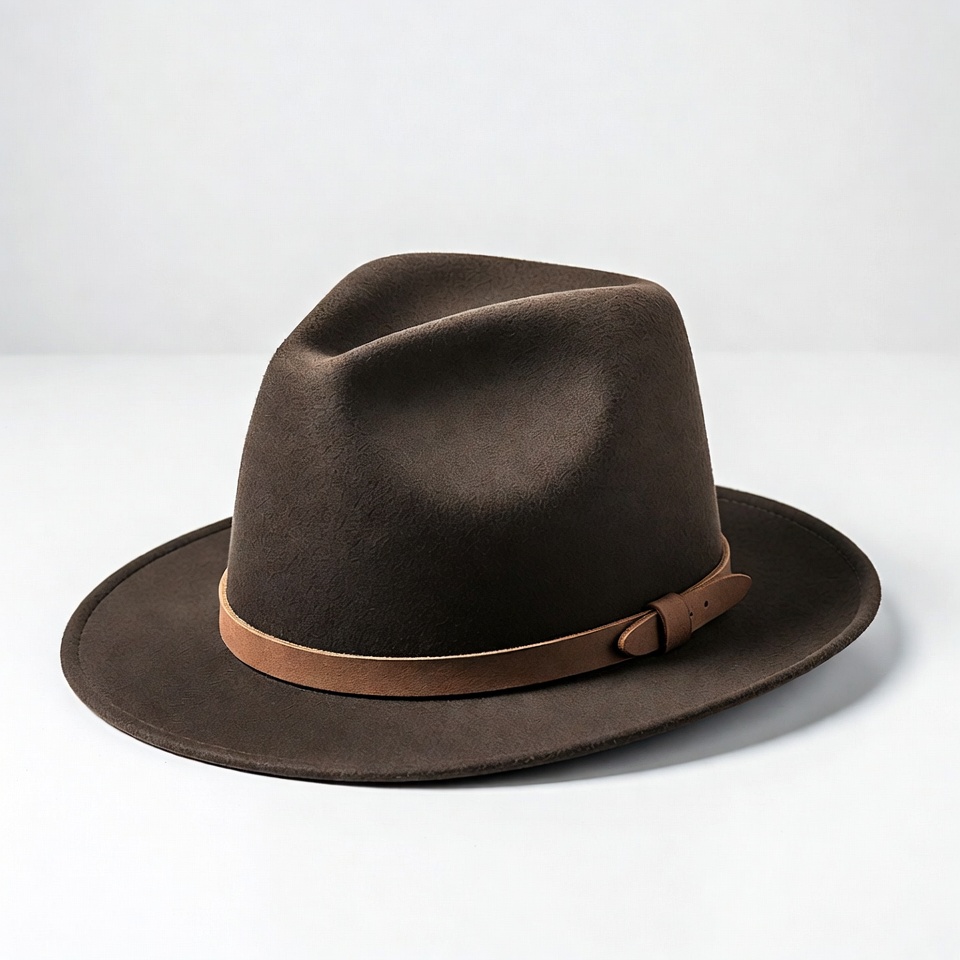 Brown felt fedora hat with leather band Brown felt fedora hat with leather band