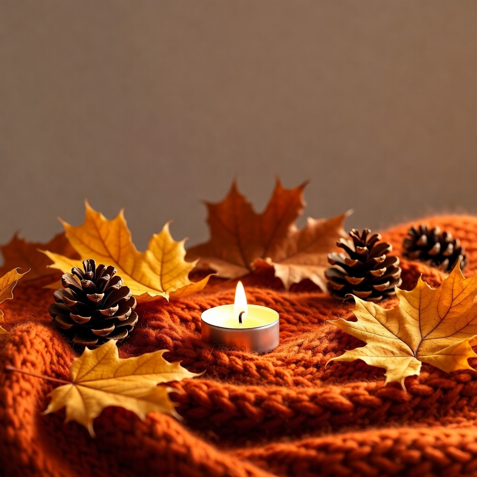 Fall Candle with Pine Cones and Leaves Fall Candle with Pine Cones and Leaves