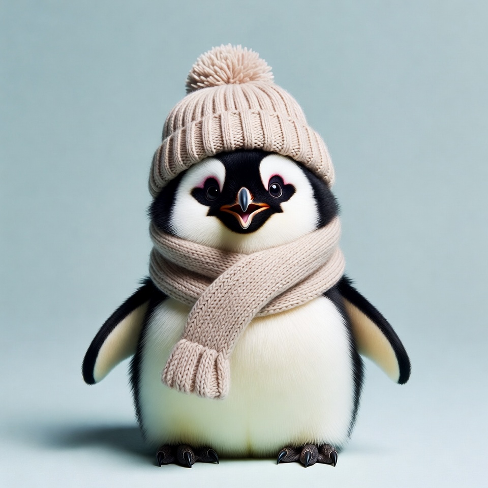 Cute penguin wearing beanie and scarf Cute penguin wearing beanie and scarf