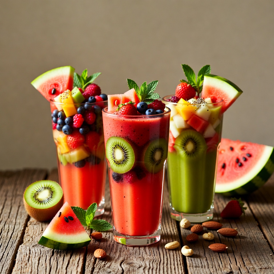 Three Fruit Smoothies with Watermelon Three Fruit Smoothies with Watermelon