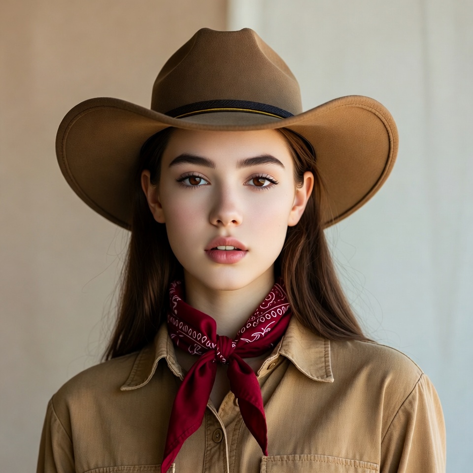 Young woman in cowboy hat and scarf Young woman in cowboy hat and scarf