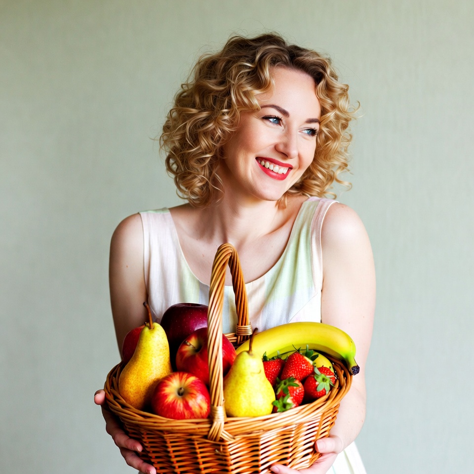 Woman holding basket of fruit Woman holding basket of fruit