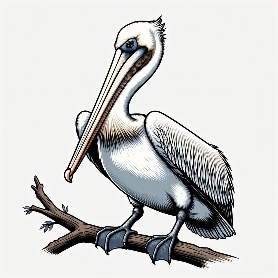 White pelican perched on branch White pelican perched on branch