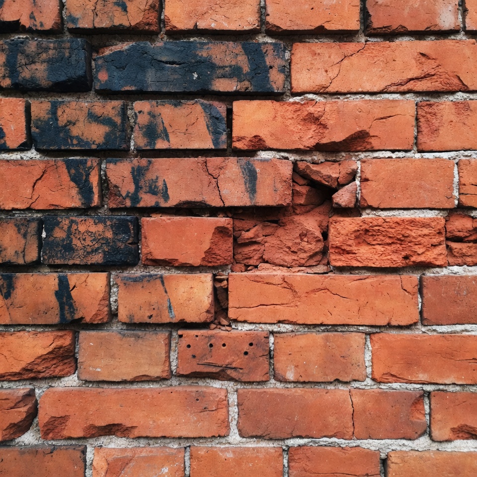 Aged Red Brick Wall with Black Stains Aged Red Brick Wall with Black Stains