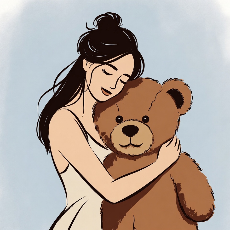 Woman hugging teddy bear illustration Woman hugging teddy bear illustration