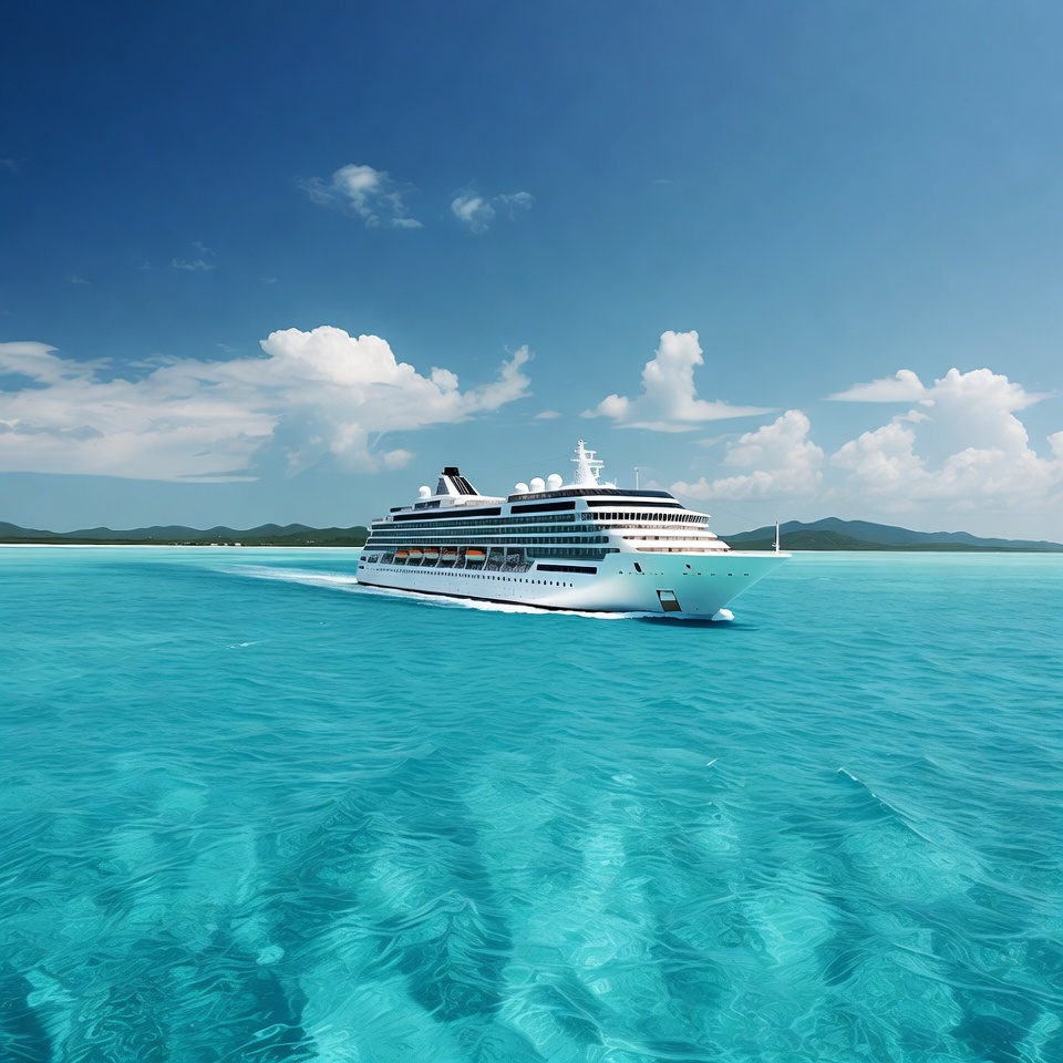 White Cruise Ship in Turquoise Lagoon White Cruise Ship in Turquoise Lagoon