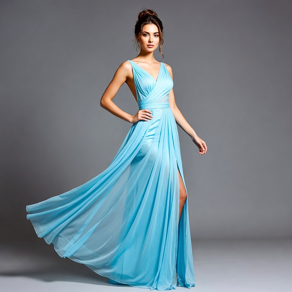 Woman in flowing turquoise gown Woman in flowing turquoise gown