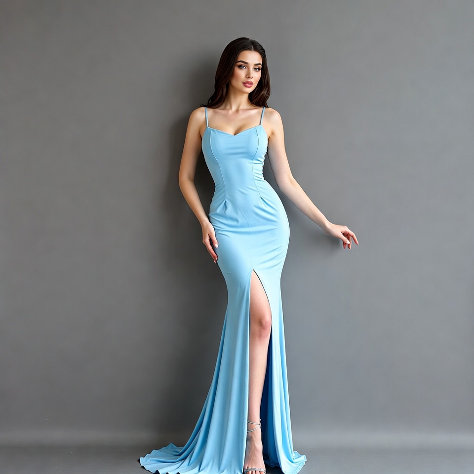 Woman in Blue Slit Gown Woman in Blue Slit Gown