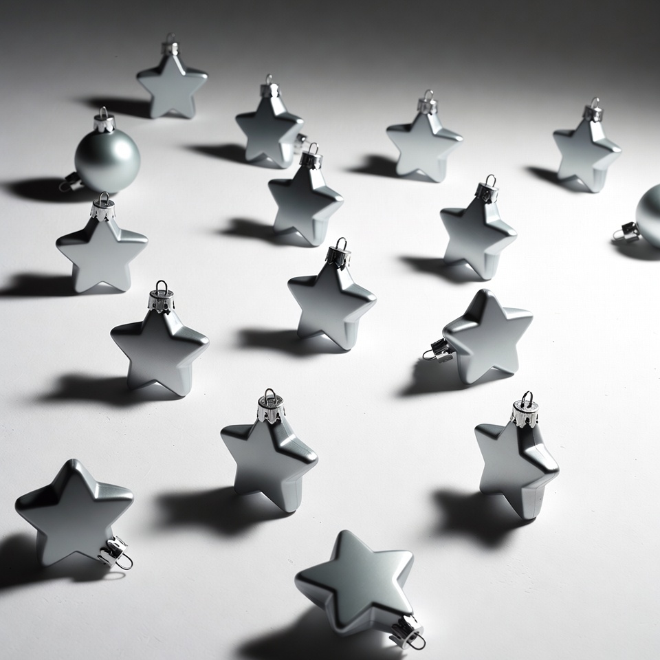 Silver Christmas ornaments on white background Silver Christmas ornaments on white background