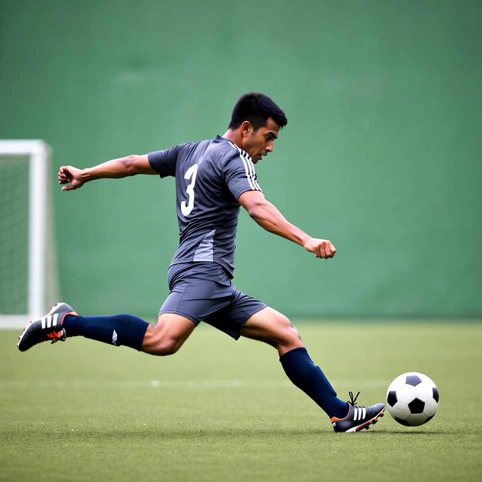 Asian man kicking soccer ball Asian man kicking soccer ball