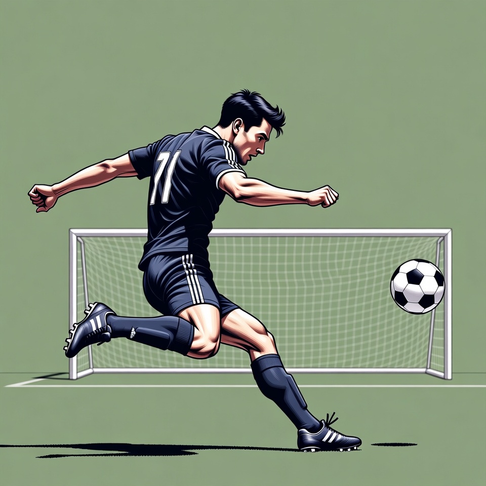 Man kicking soccer ball into goal Man kicking soccer ball into goal