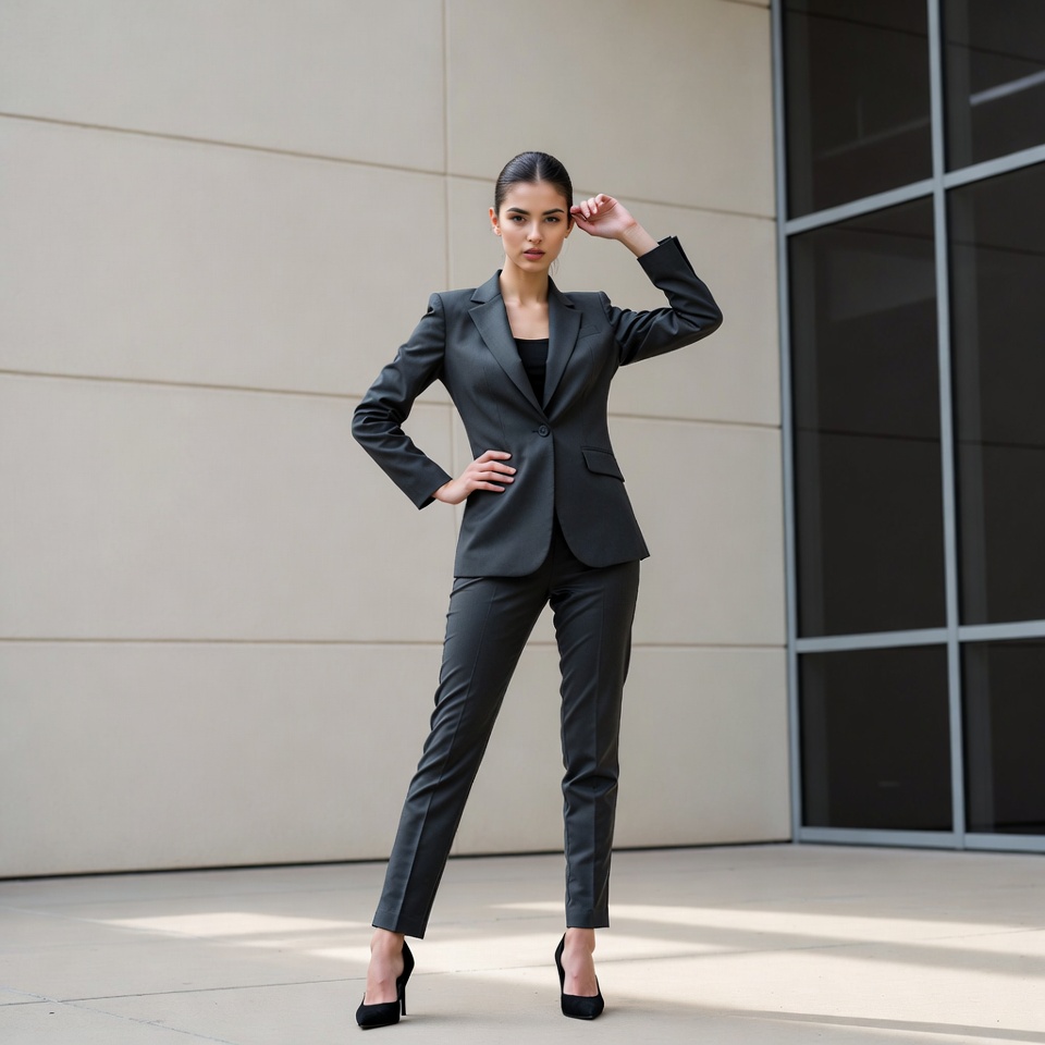 Asian woman in black suit posing Asian woman in black suit posing