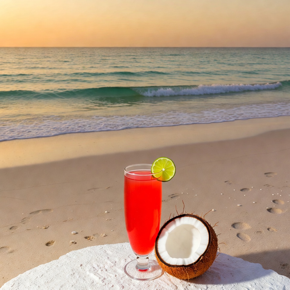 Coconut and Pink Cocktail on Beach Coconut and Pink Cocktail on Beach