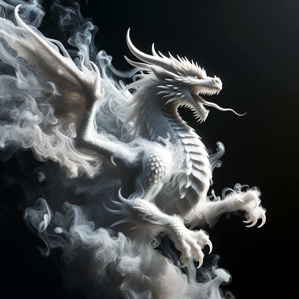 Roaring White Dragon with Smoke Roaring White Dragon with Smoke