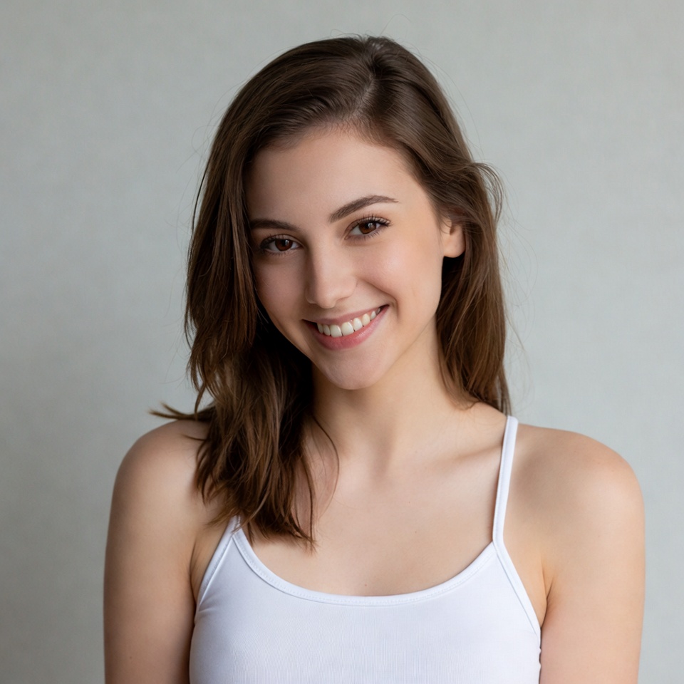 Smiling young woman in white camisole Smiling young woman in white camisole