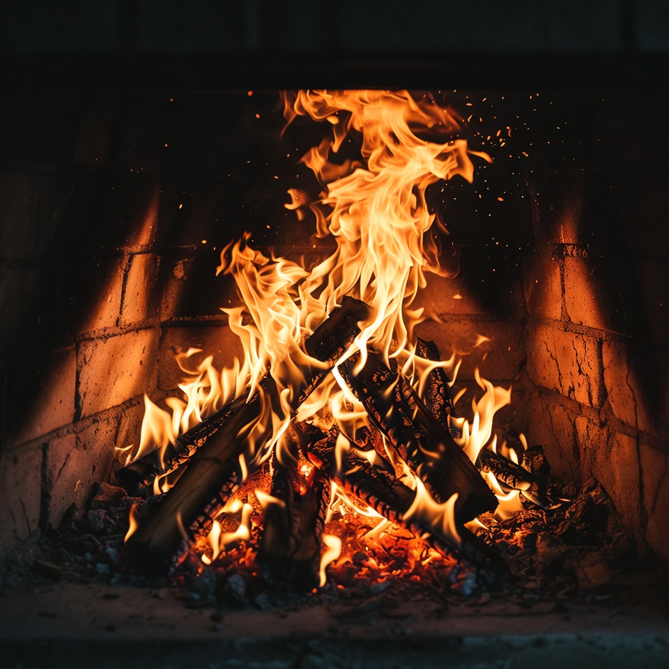 Blazing Fire in Stone Fireplace Blazing Fire in Stone Fireplace