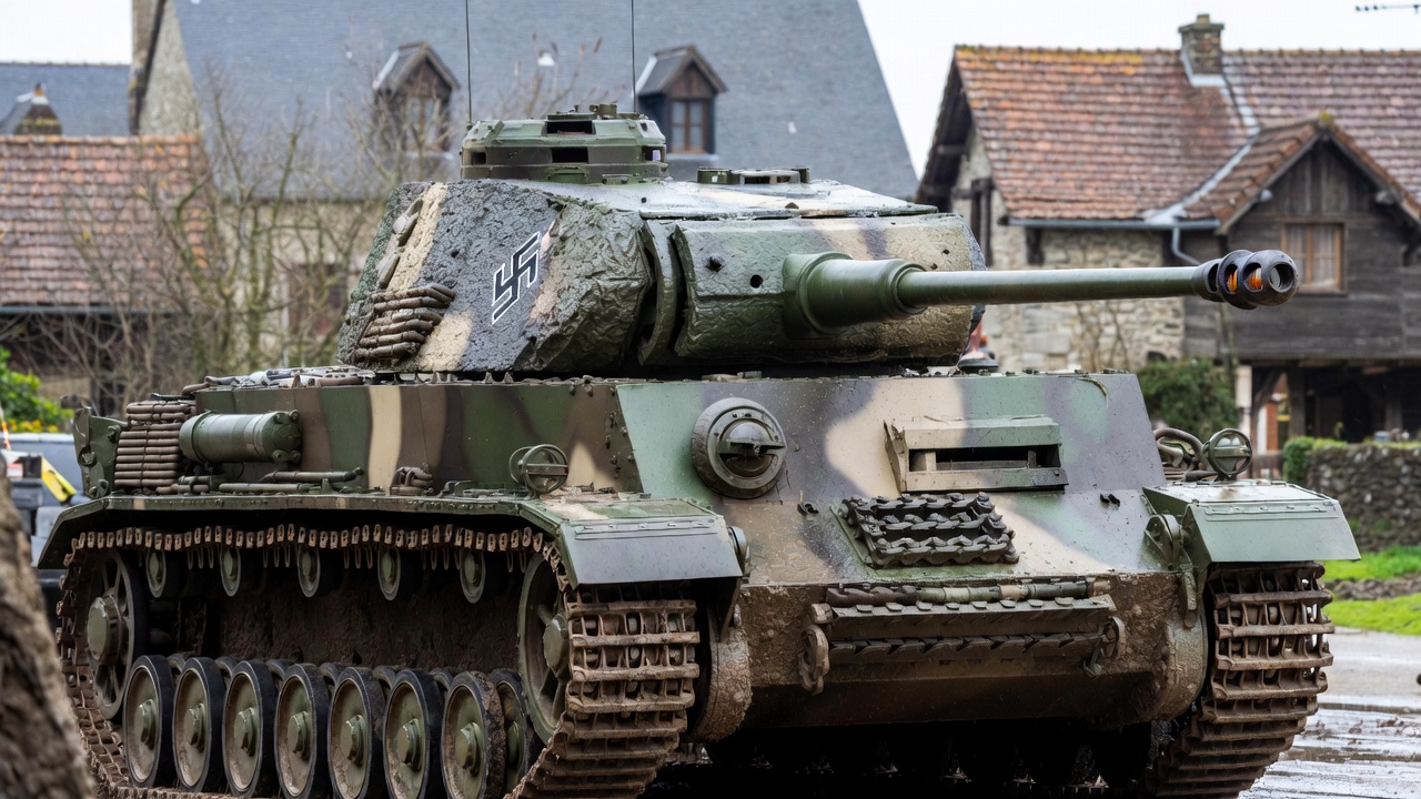Panzer IV tank in French village Panzer IV tank in French village