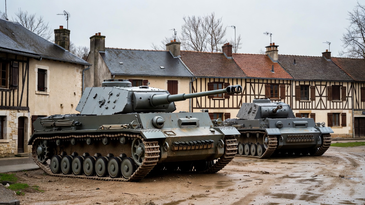 Two Panzer IV Tanks in French Village Two Panzer IV Tanks in French Village