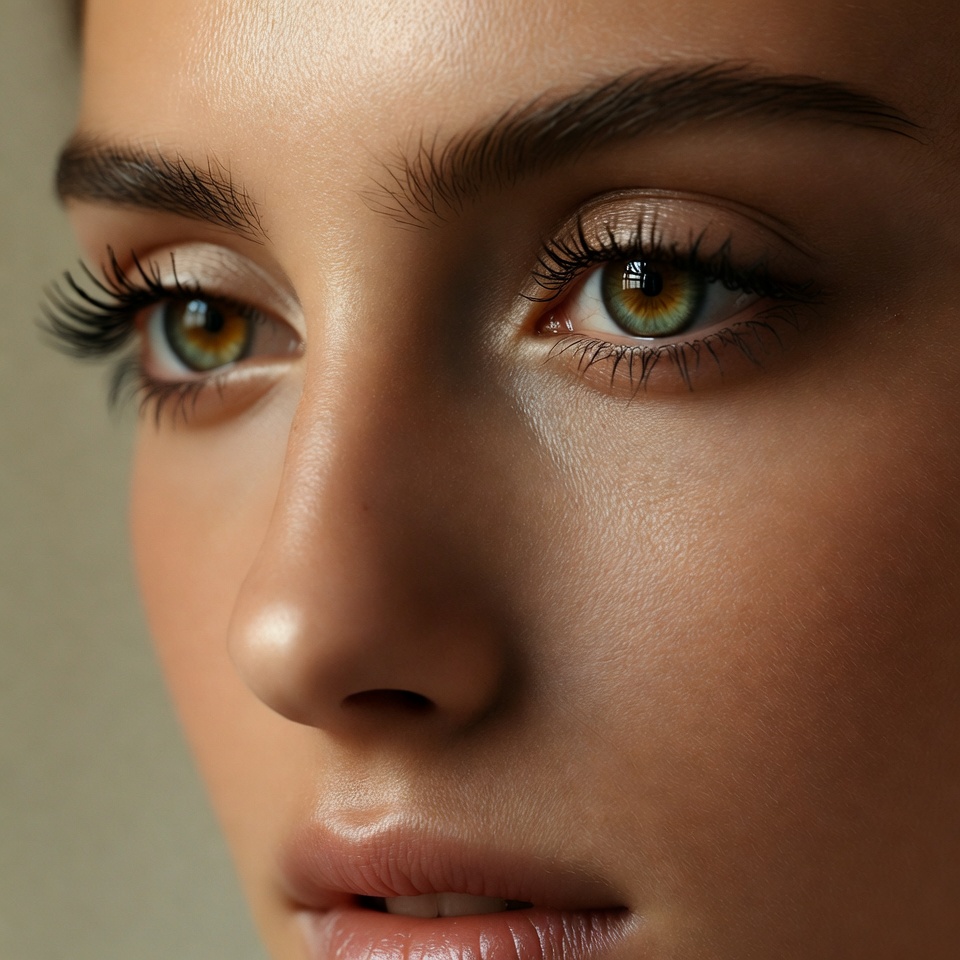 Close-up woman green eyes lips Close-up woman green eyes lips