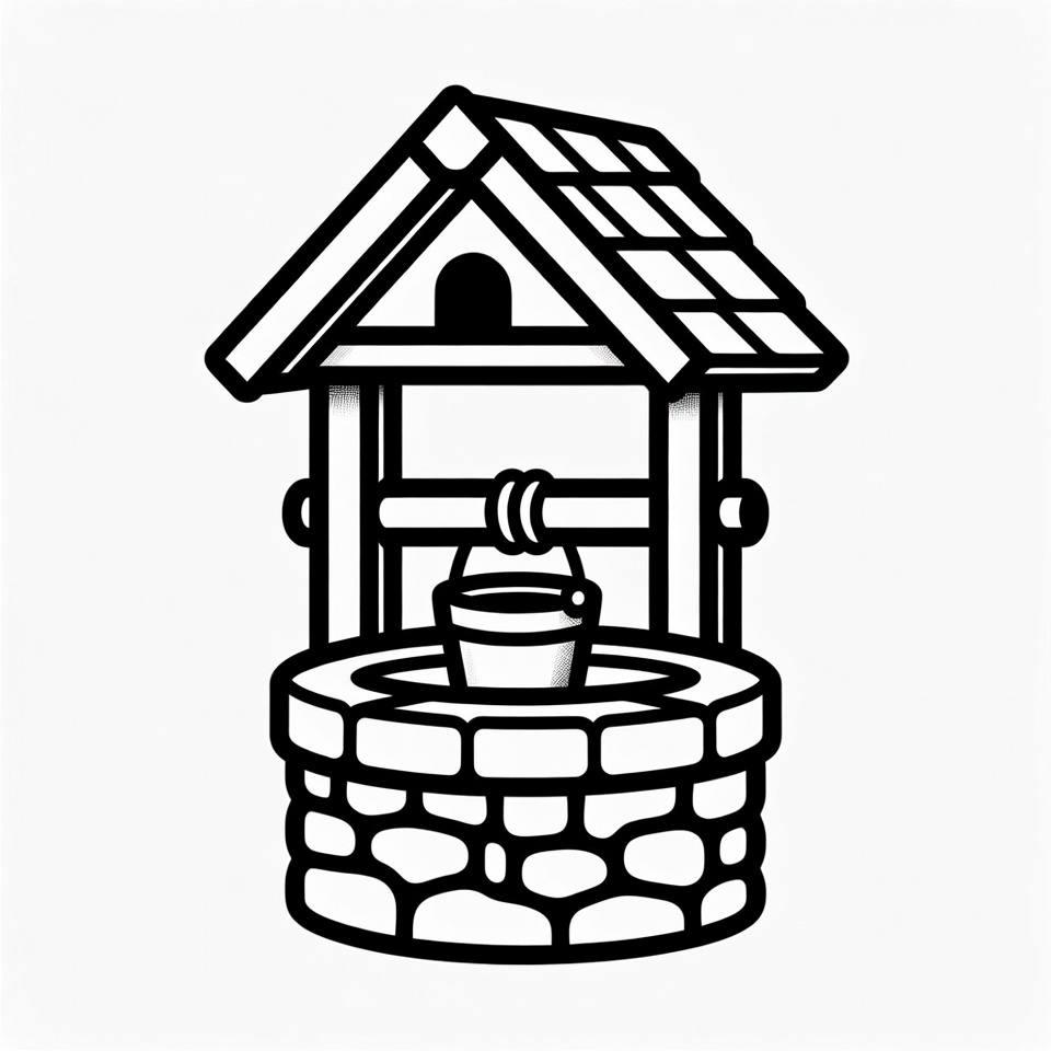 Black and White Well Illustration Black and White Well Illustration
