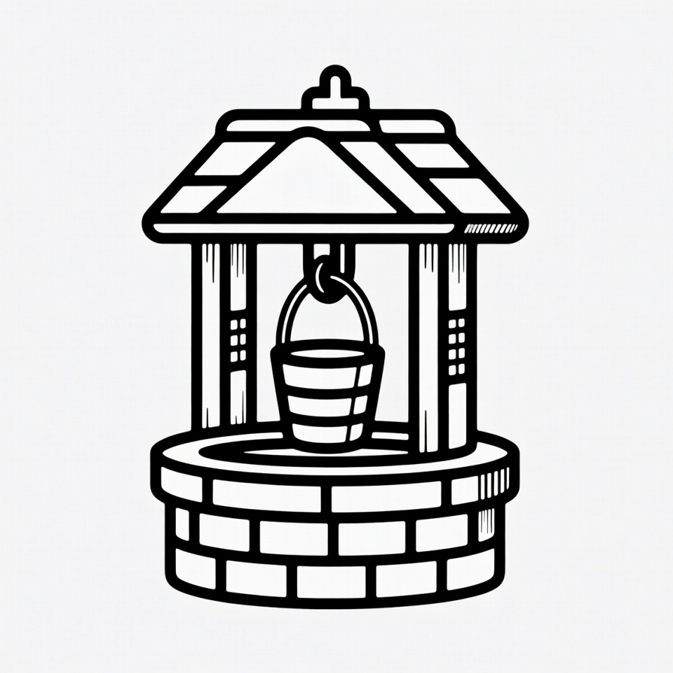 Line Art Well with Bucket Line Art Well with Bucket