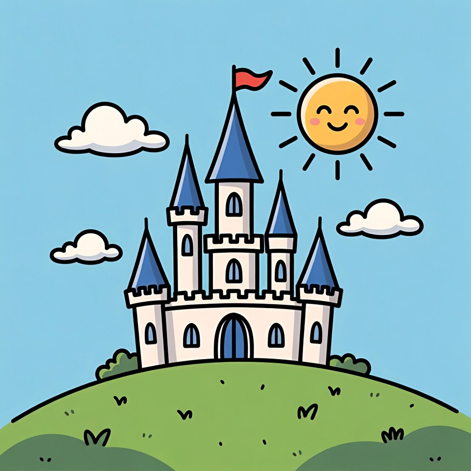 Cartoon Fairy Tale Castle on Hill Cartoon Fairy Tale Castle on Hill