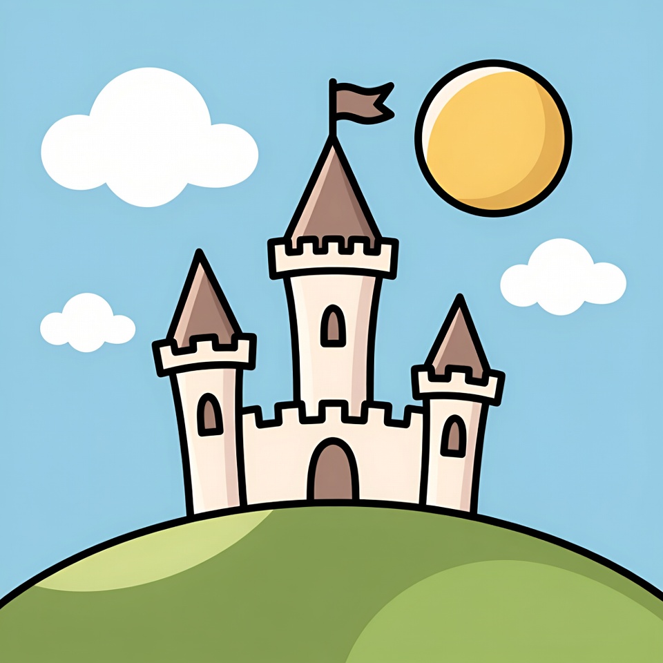Cartoon Castle on Green Hill Cartoon Castle on Green Hill